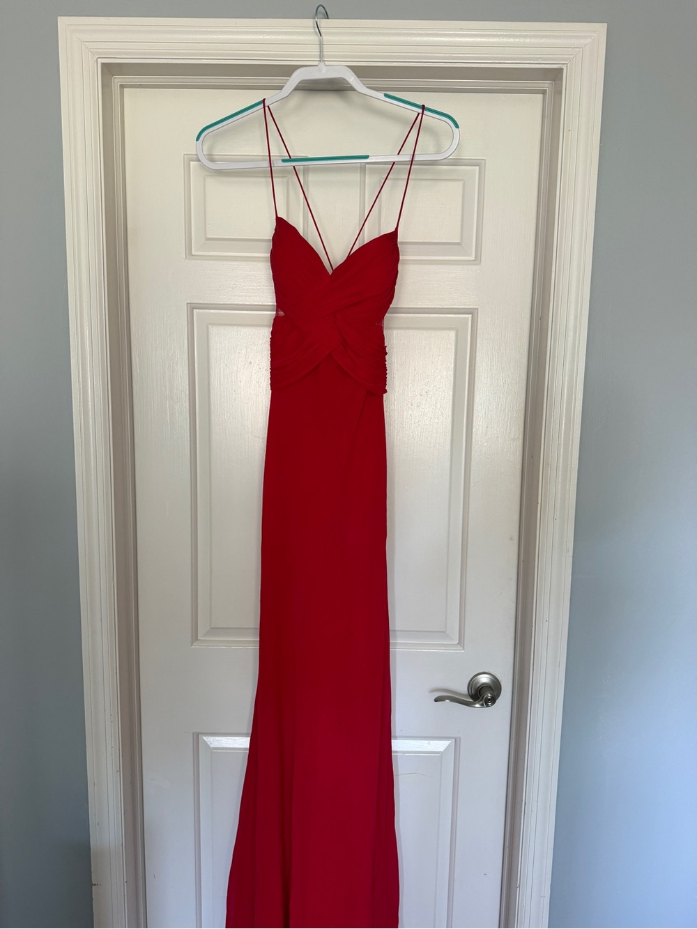 Red Spaghetti-Strap Evening Gown